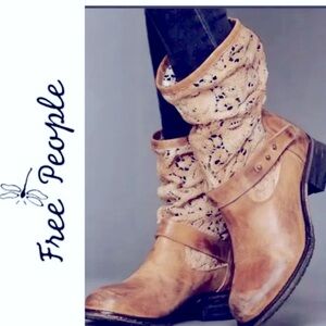 Free people  ….NEW….distressed boot beau crochet lace upper with box
